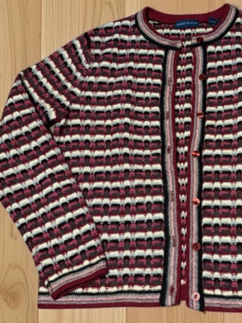 Karen Scott 100% Lambswool Cardigan Women S Fair Isle Nordic Button Sweater